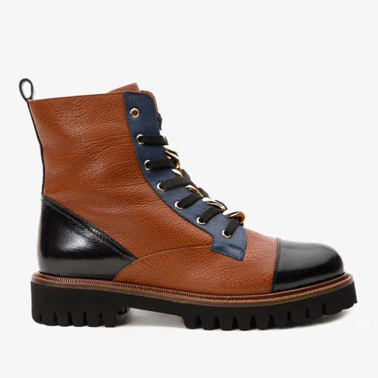 The Belgrad Brown  Leather Lace-Up Ankle Women Boot With a Side Zipper