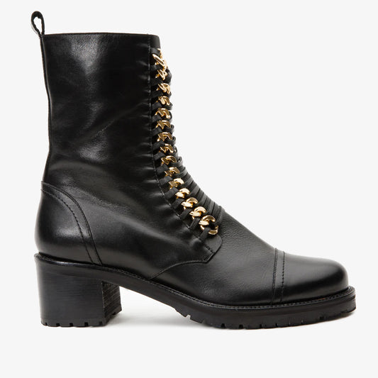 The Tuna Black Leather Mid Calf Women Boot