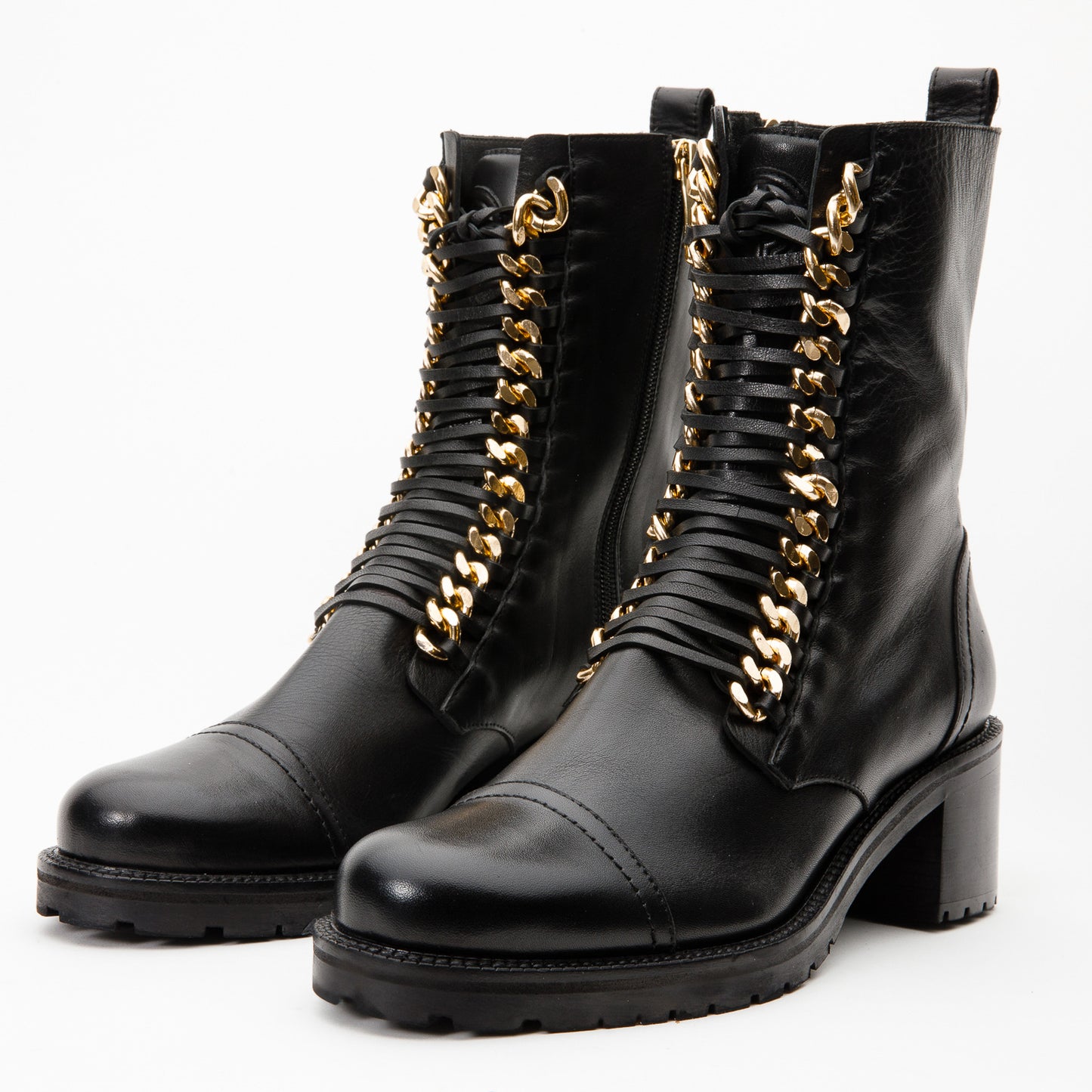 The Tuna Black Leather Mid Calf Women Boot
