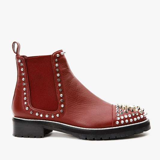 The Vuvulane Burgundy Spike Leather Ankle Women  Boot
