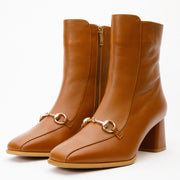 The Bukres Tan Leather Block Heel Mid Calf Boot