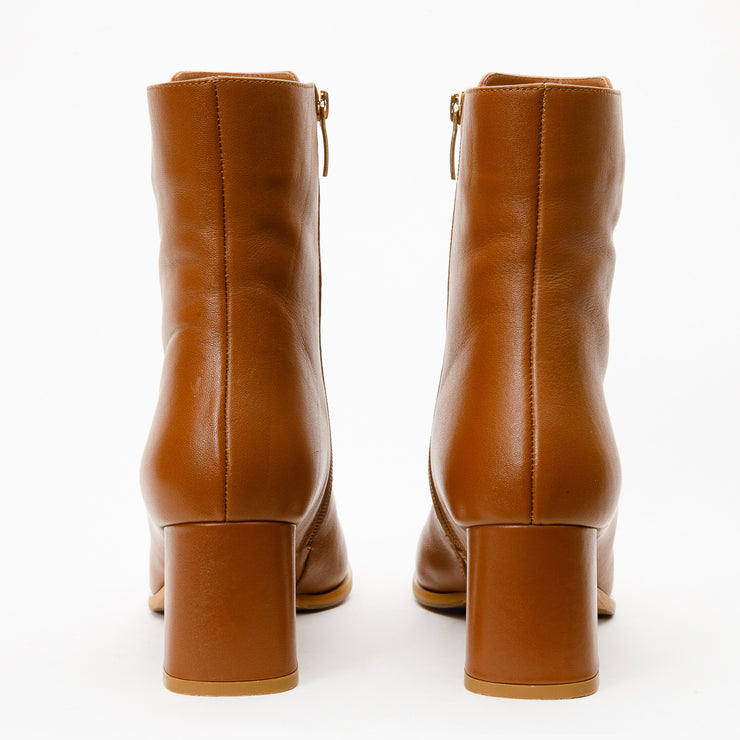 The Bukres Tan Leather Block Heel Mid Calf Boot