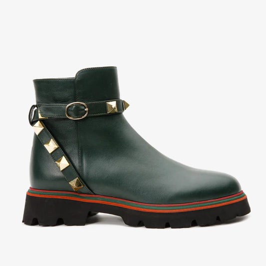 The Prag Green Leather Ankle Women Boot