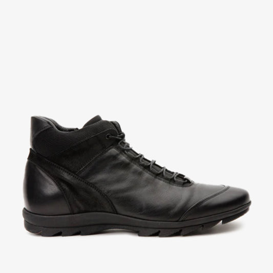 Bota casual con cordones y cremallera para hombre de cuero negro Houston