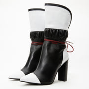 The Lucca Black & White Leather Mid Calf High Heel Boot Limited Edition