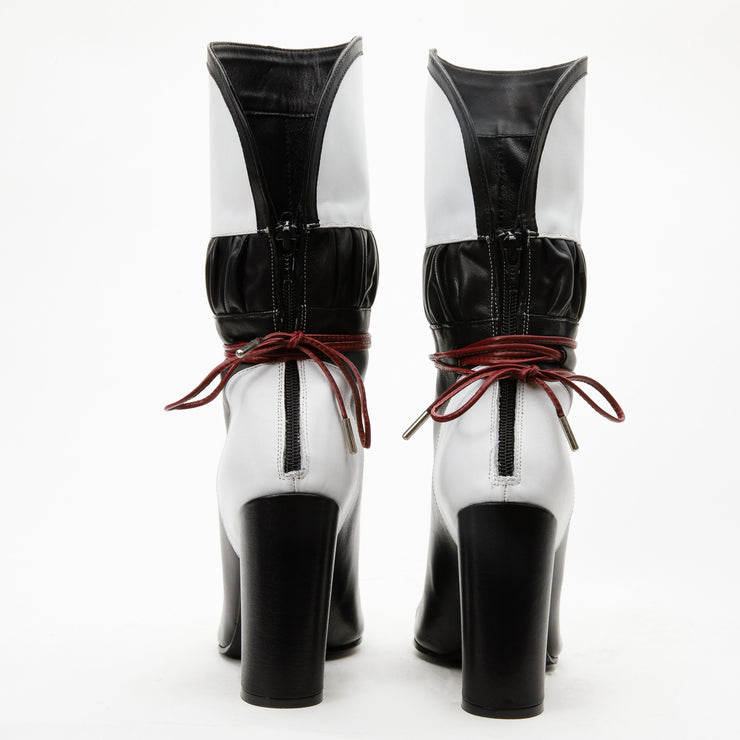 The Lucca Black & White Leather Mid Calf High Heel Boot Limited Edition