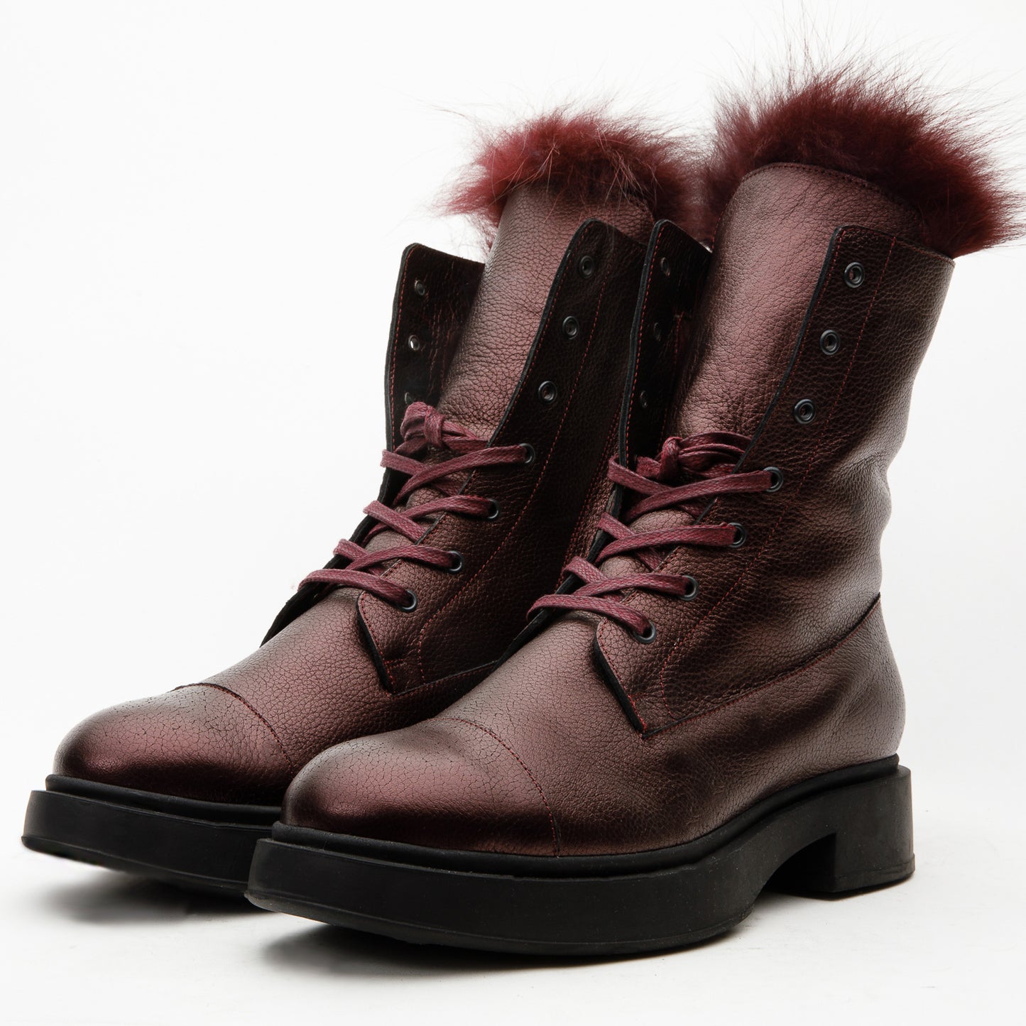 The Kajapati Burgundy Leather Natural Fur Mid Calf Women Boot