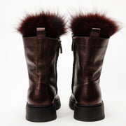 The Kajapati Burgundy Leather Natural Fur Mid Calf Boot