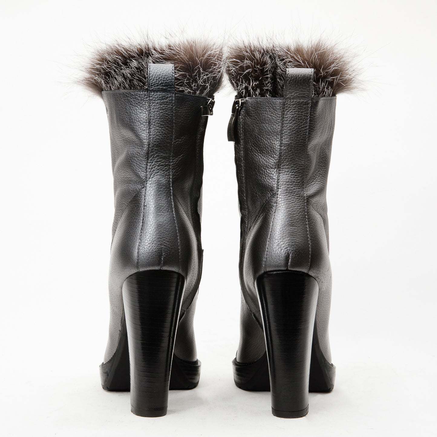 Bota de mujer con plataforma y tacón de media pantorrilla y piel natural de color gris Melo