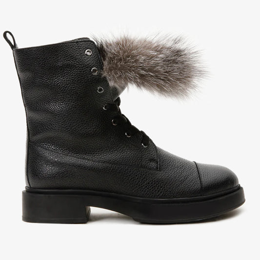 Bota de media pantorrilla de piel natural negra Kajapati para mujer