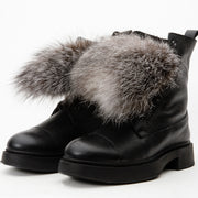 The Kajapati Black Leather Natural Fur Mid Calf Boot