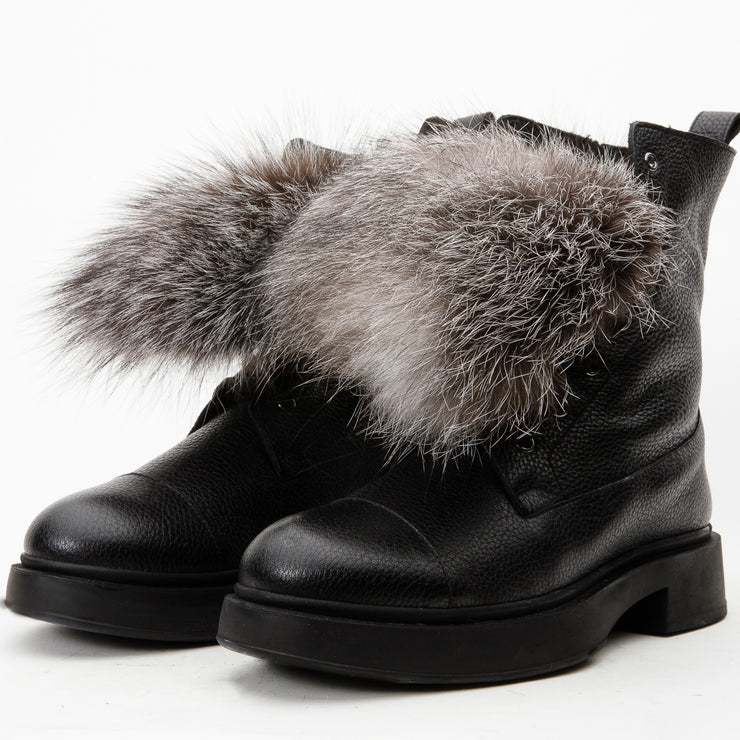The Kajapati Black Leather Natural Fur Mid Calf Boot
