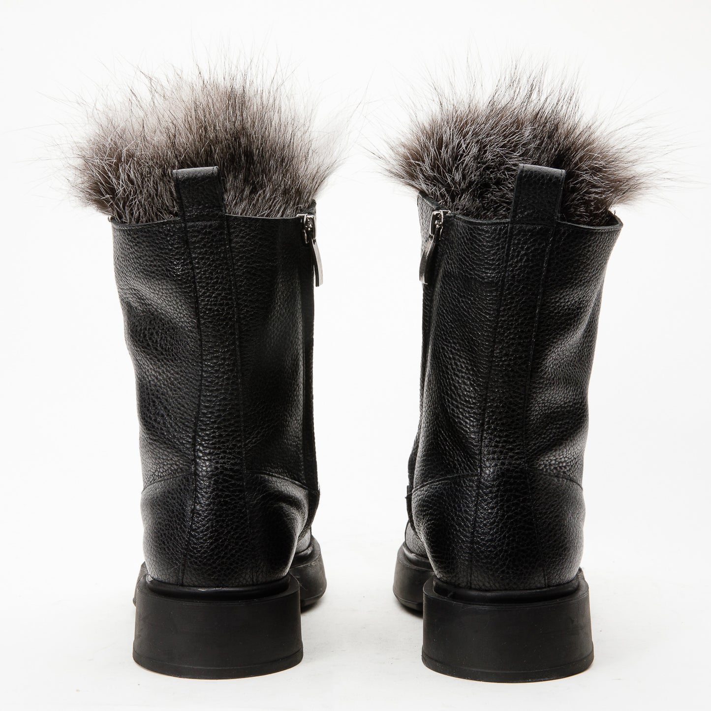 The Kajapati Black Leather Natural Fur Mid Calf Women Boot