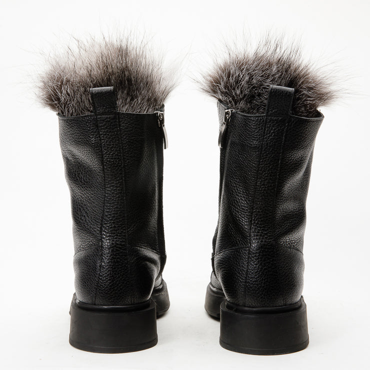 The Kajapati Black Leather Natural Fur Mid Calf Boot