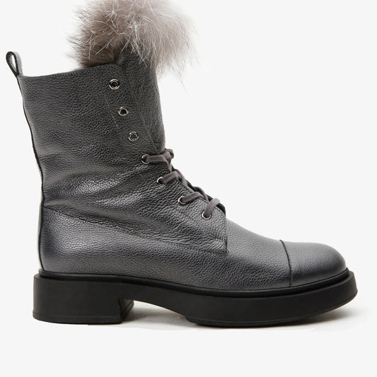 The Kajapati Grey Leather Natural Fur Mid Calf Women Boot