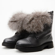 The Kajapati Grey Leather Natural Fur Mid Calf Boot