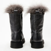 The Kajapati Grey Leather Natural Fur Mid Calf Boot