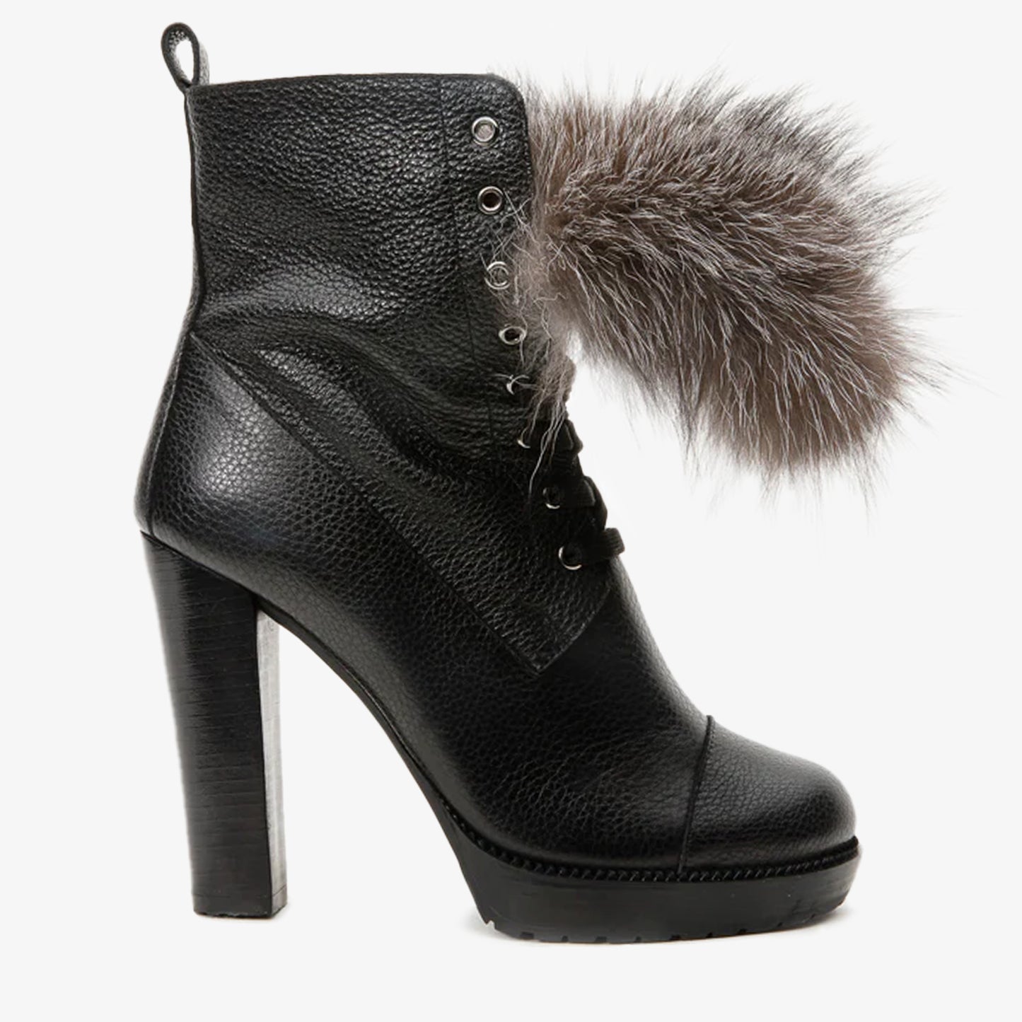 Bota de mujer con plataforma y tacón de media pantorrilla y piel natural en color negro Melo