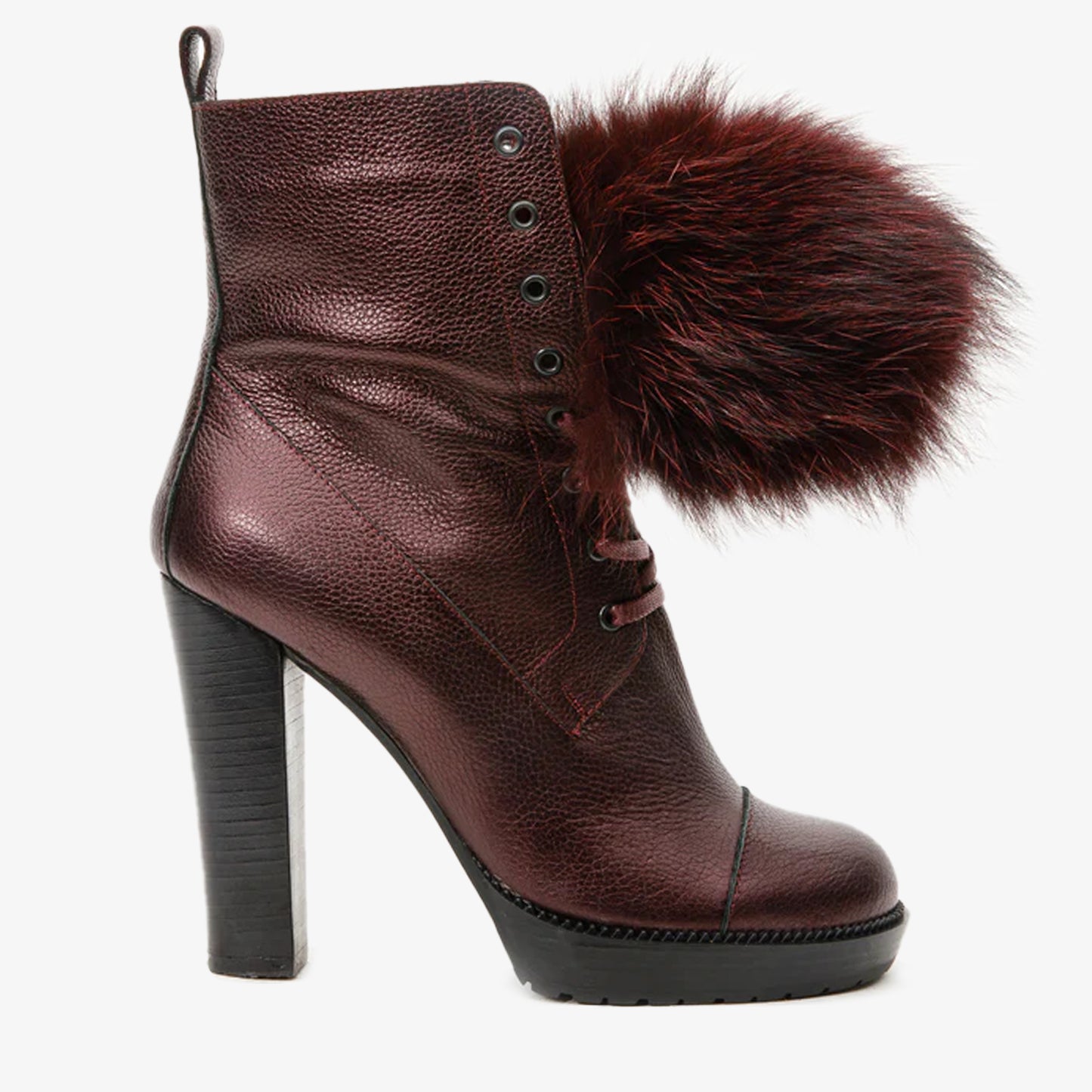 Bota de mujer con plataforma y tacón de media pantorrilla de piel natural color burdeos Melo