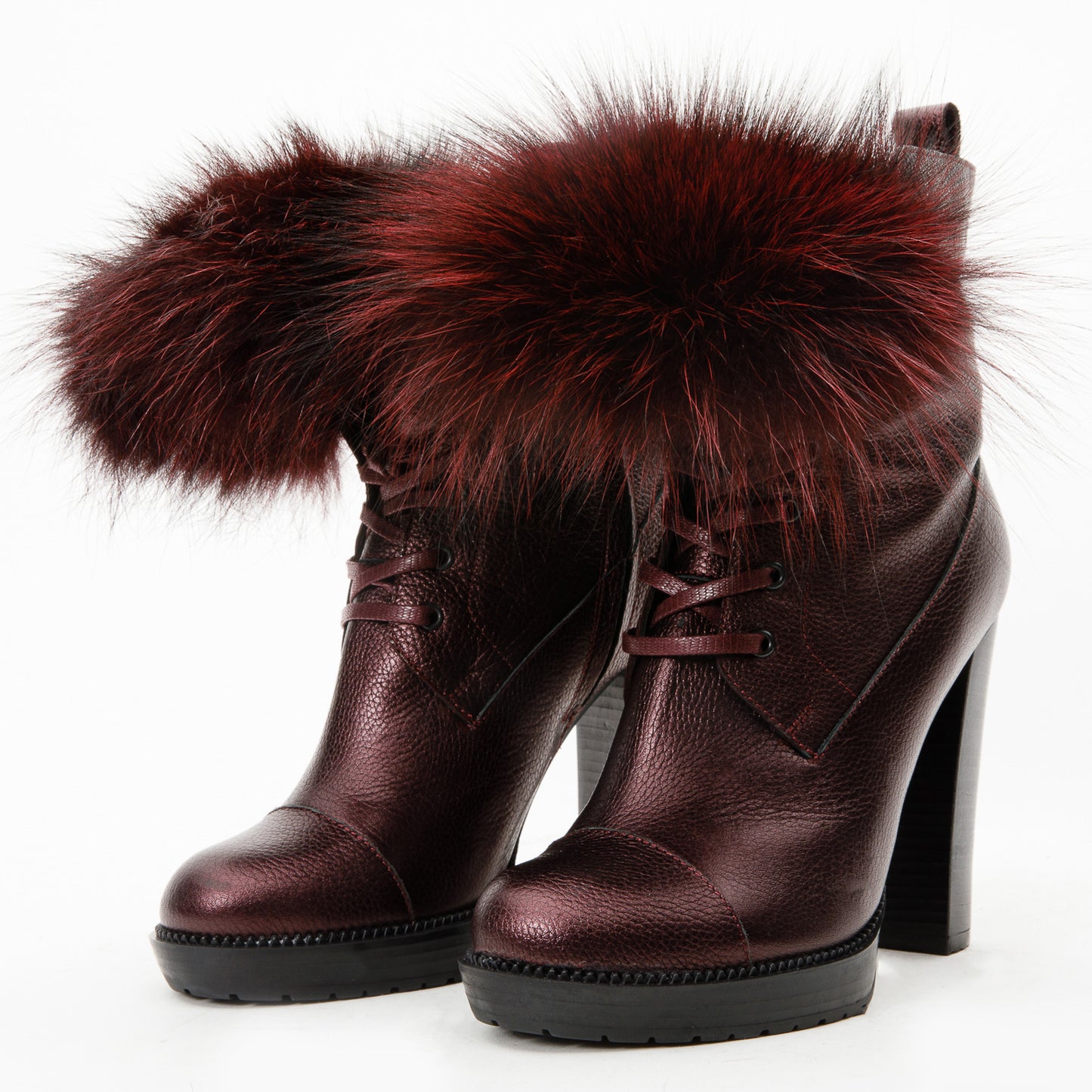 Bota de mujer con plataforma y tacón de media pantorrilla de piel natural color burdeos Melo