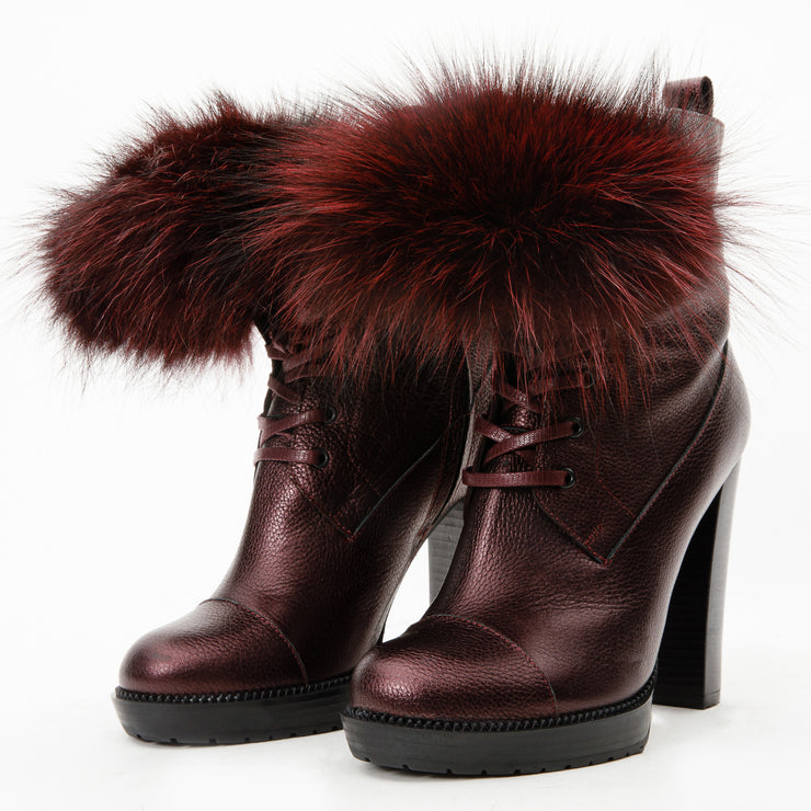 The Melo Burgundy Leather Natural Mid Calf Platform Heel Boot