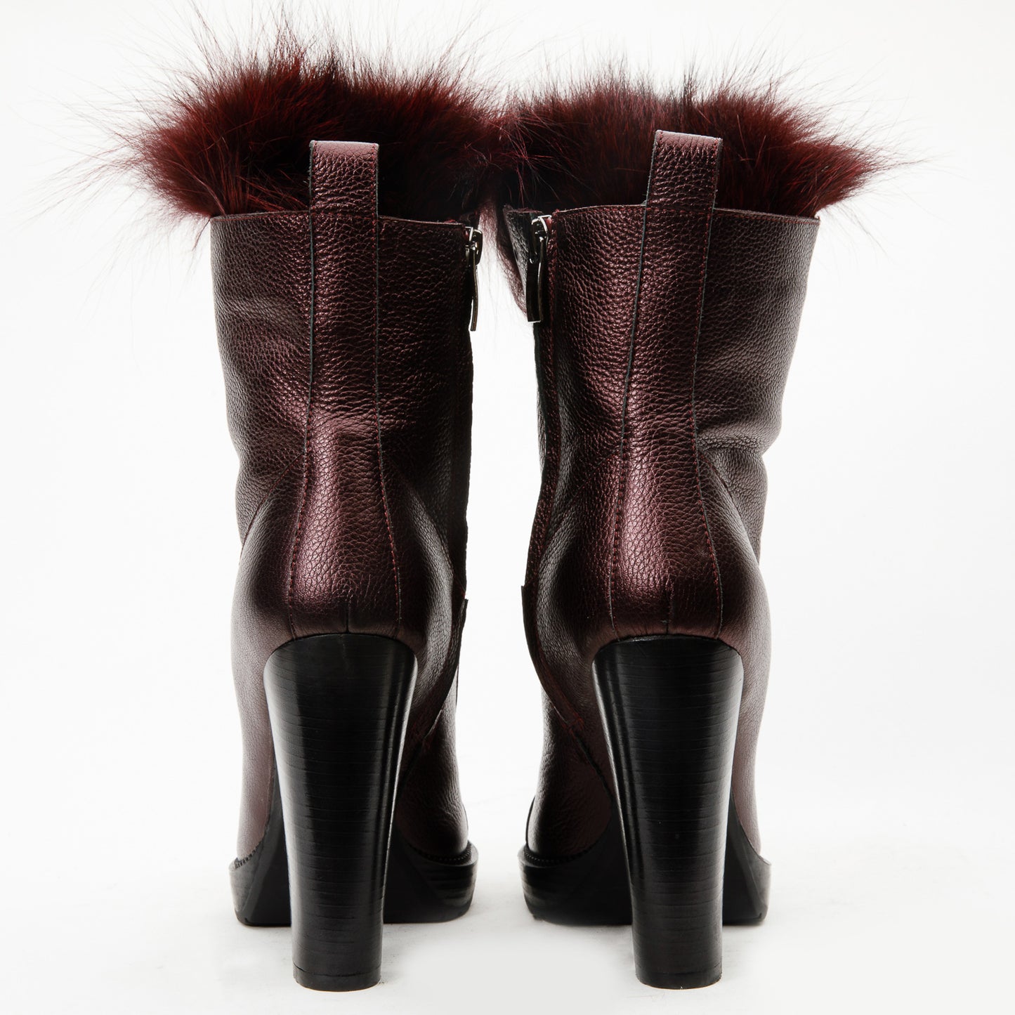 Bota de mujer con plataforma y tacón de media pantorrilla de piel natural color burdeos Melo