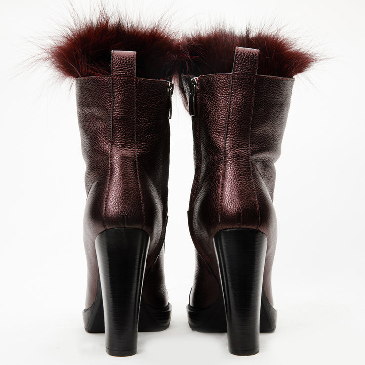 The Melo Burgundy Leather Natural Mid Calf Platform Heel Boot