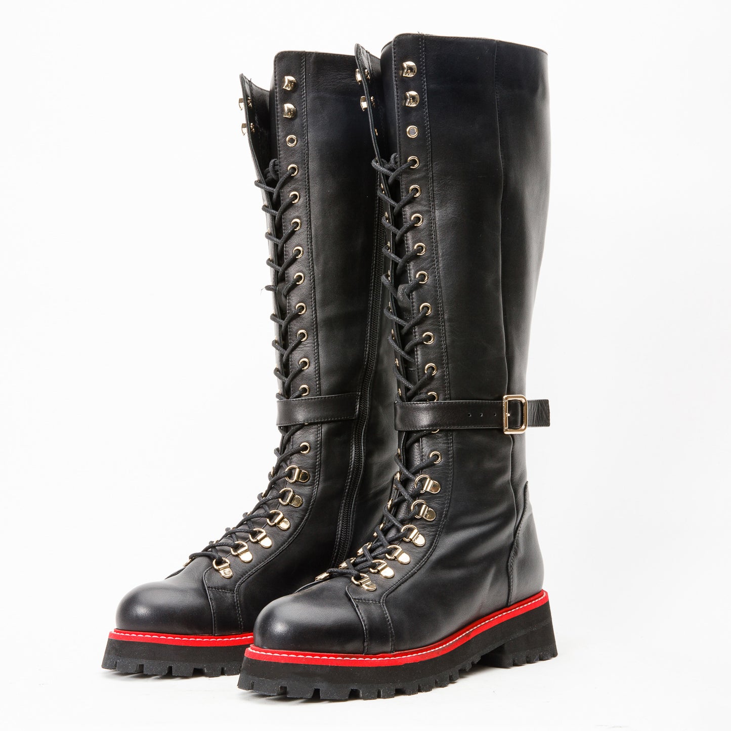 Botas altas con cordones hasta la rodilla de cuero negro Istinye para mujer, edición limitada