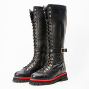 The Istinye Black Leather Knee High Lace-Up Boot Limited Edition