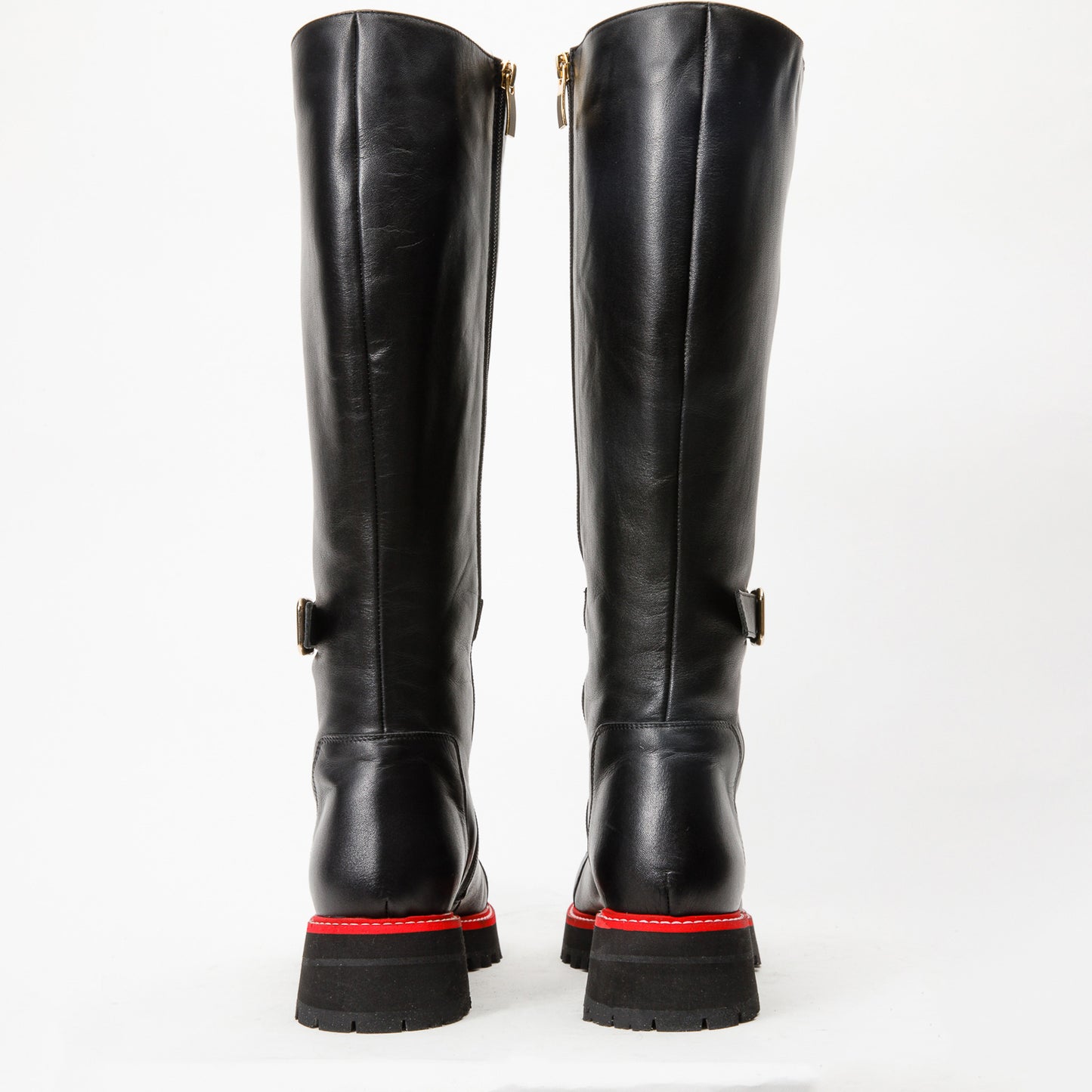 Botas altas con cordones hasta la rodilla de cuero negro Istinye para mujer, edición limitada