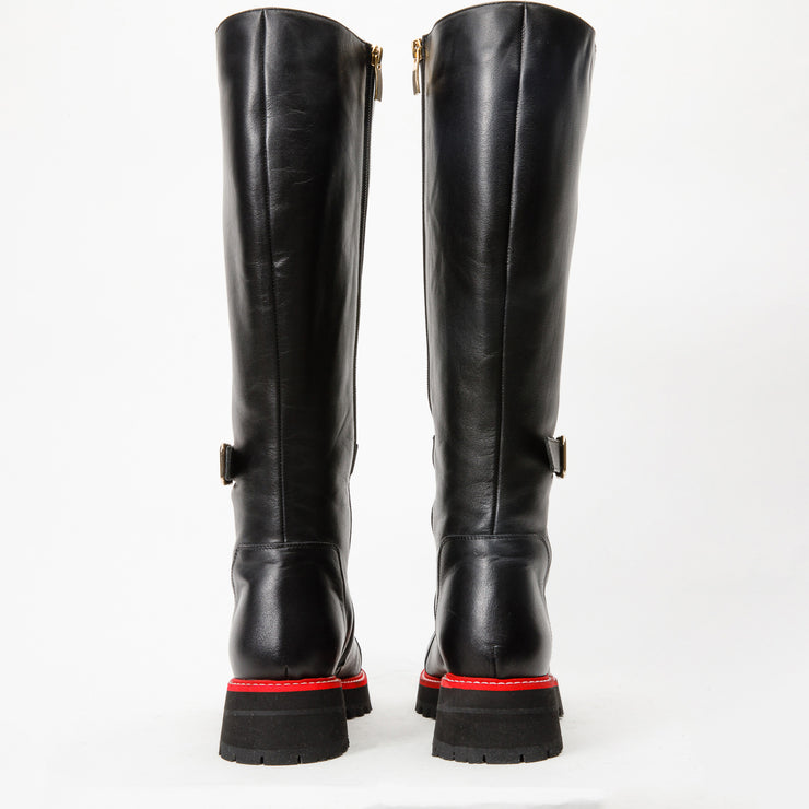 The Istinye Black Leather Knee High Lace-Up Boot Limited Edition