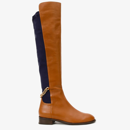 Botas altas hasta la rodilla de cuero color canela para mujer Tallin