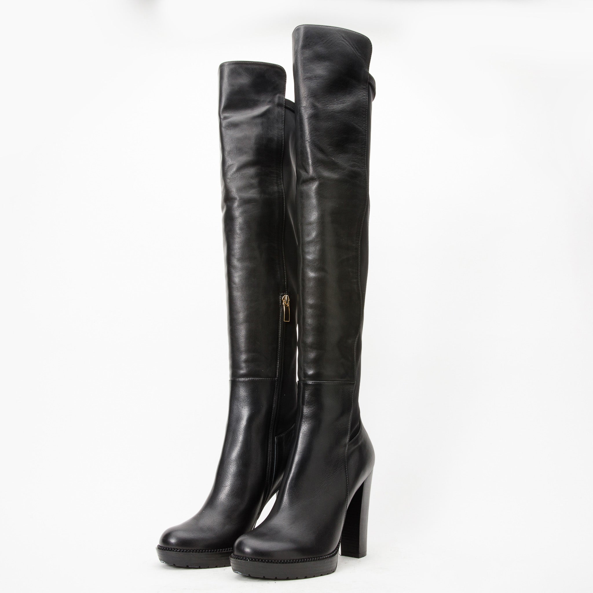 TOPSHOP Holly Premium Leather Platform Knee High Boot in Black | Lyst