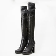 The Sao Paulo Black Leather Knee High Platform Heel Boot