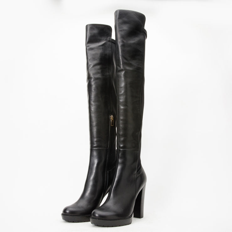 The Sao Paulo Black Leather Knee High Platform Heel Boot