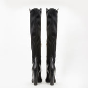 The Sao Paulo Black Leather Knee High Platform Heel Boot