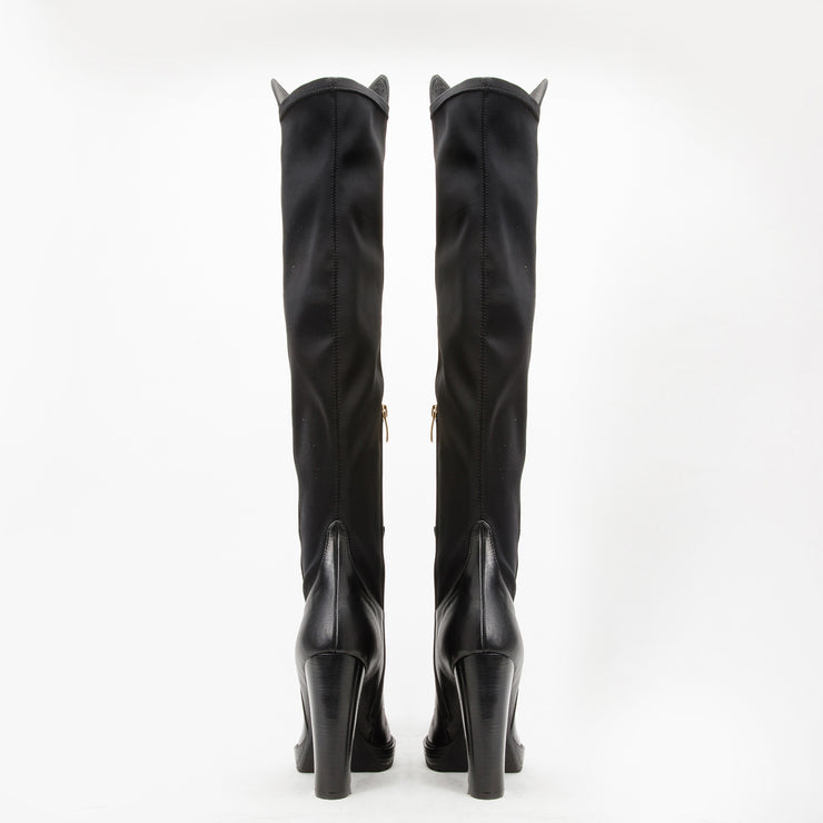 The Sao Paulo Black Leather Knee High Platform Heel Boot