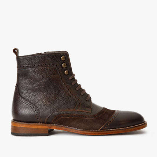 The Anderson Brown Leather & Suede Brogue Lace-Up Men Boot with a Zipper