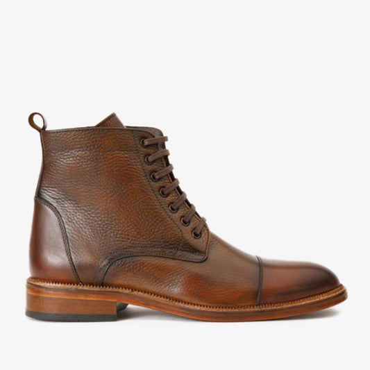 The Bothey Brown Leather Cap-Toe Lace-up Men Boot with a Zipper Final Sale!