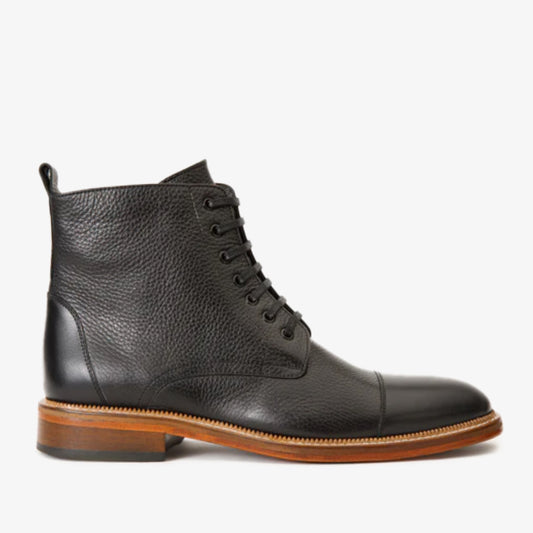 The Bothey Black Leather Cap-Toe Lace-up Men Boot with a Zipper Final sale!
