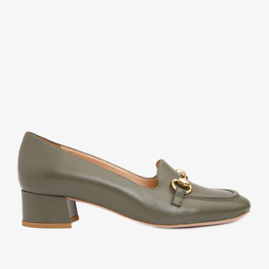 Zapatos de tacón de bloque de piel verde Delhi para mujer