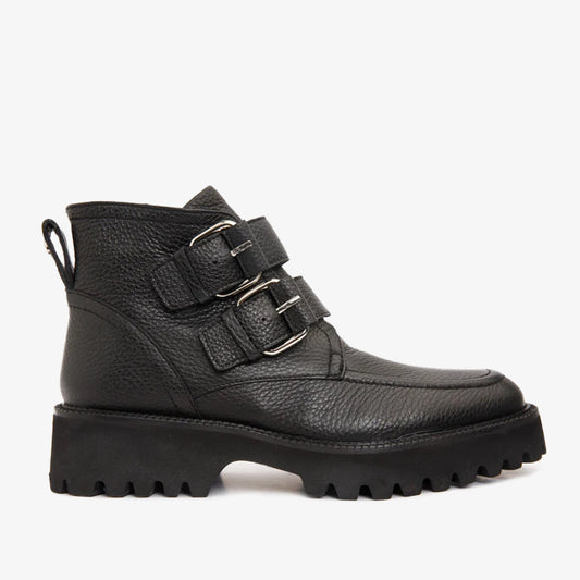The Harry Black Leather Double Monk  Ankle Women  Boot