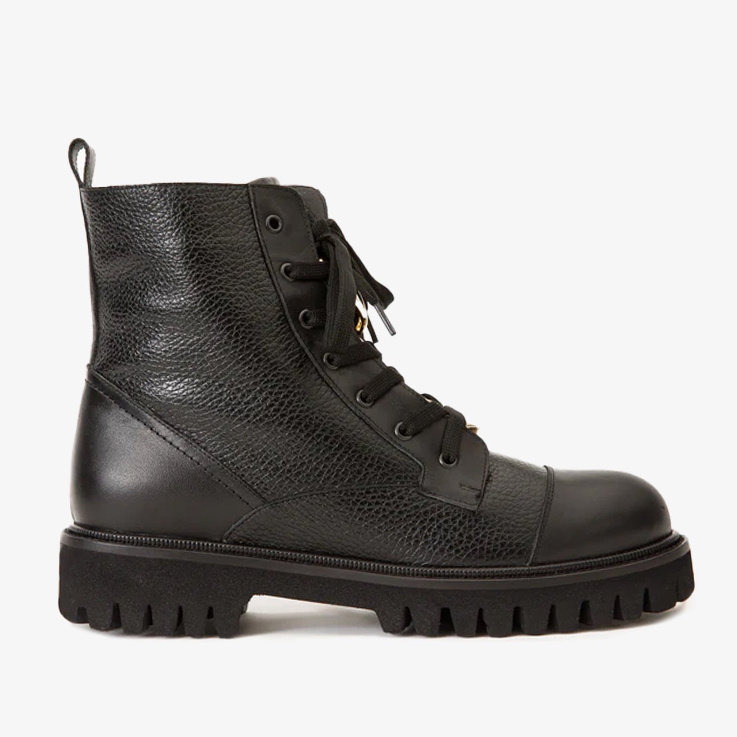 The Belgrad Black Leather Lace-Up Ankle Women Boot With a Side Zipper