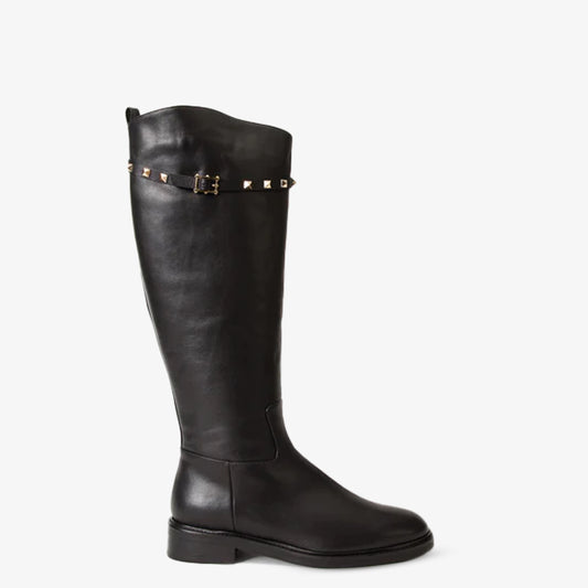 The Rica Black Leather Knee High Women Boot