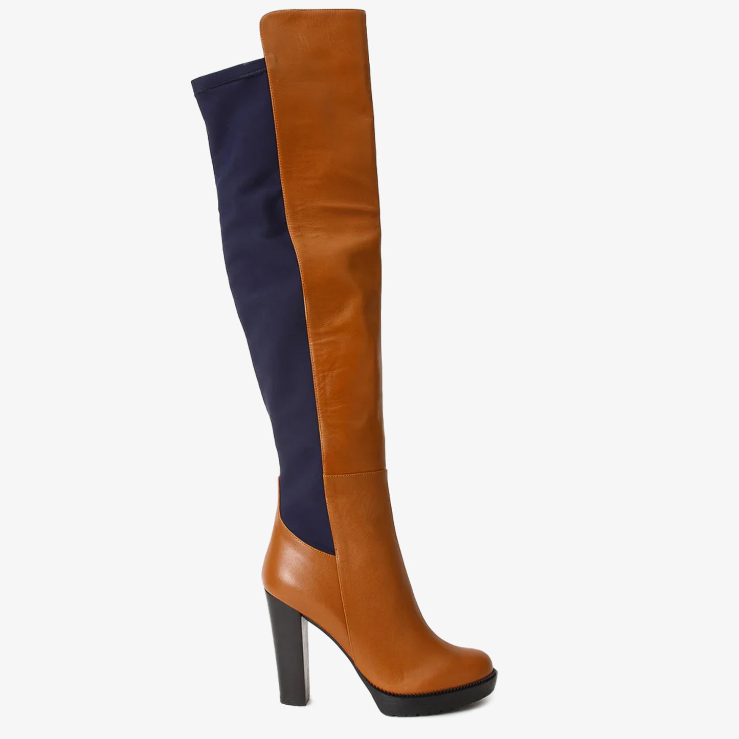 Botas de mujer con plataforma y tacón alto hasta la rodilla de piel color canela de Sao Paulo