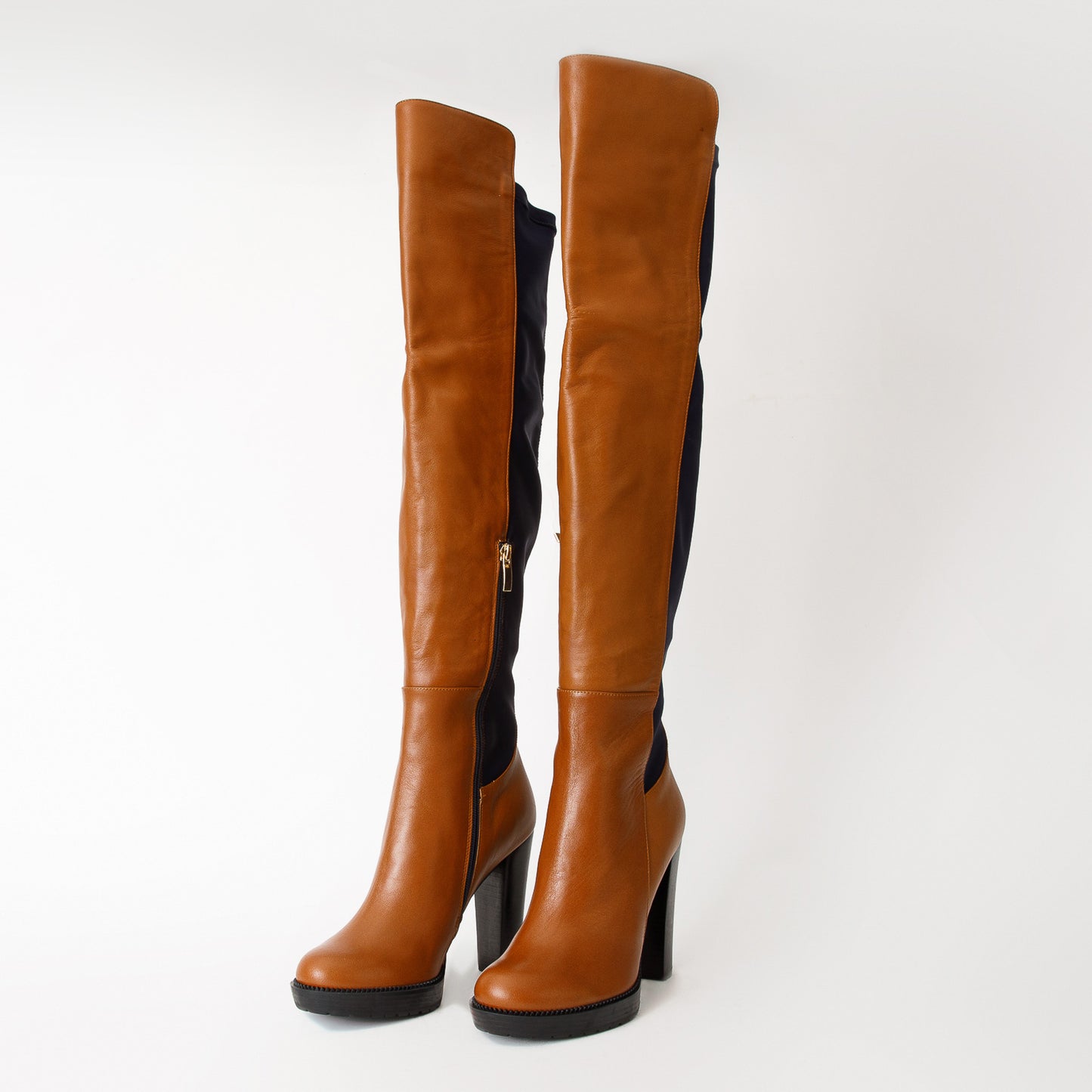 The Sao Paulo Tan Leather Knee High Platform Heel Women Boot