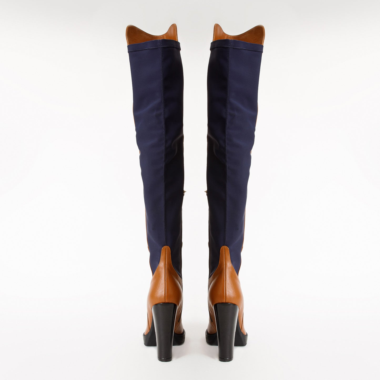 Botas de mujer con plataforma y tacón alto hasta la rodilla de piel color canela de Sao Paulo