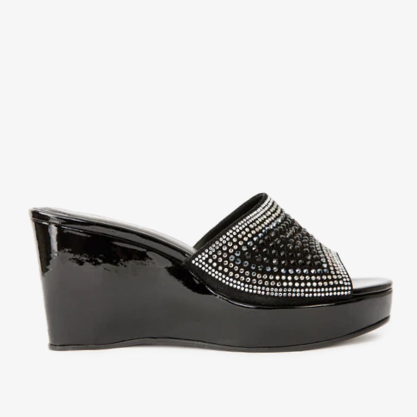 The Barneveld Black Glitter Leather Wedge Heel Women Sandal
