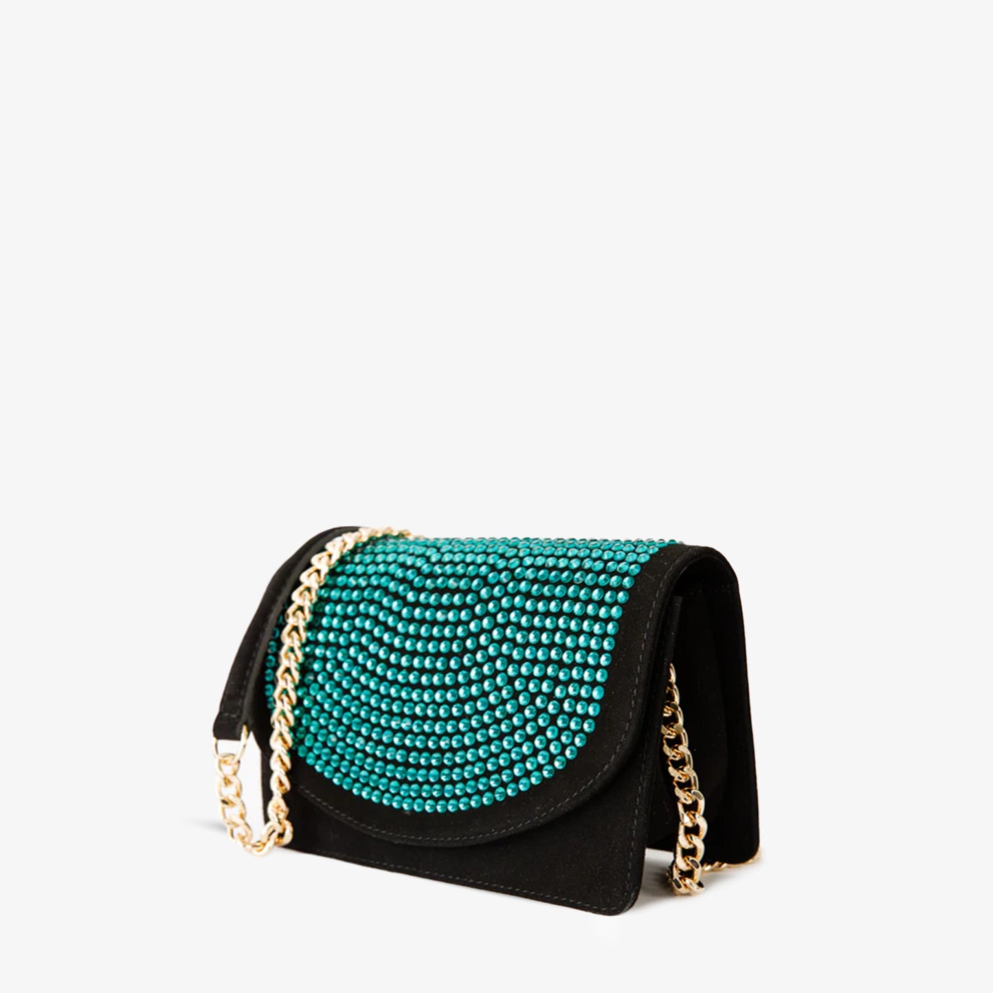 El bolso de mano de cuero negro con purpurina de Ailano