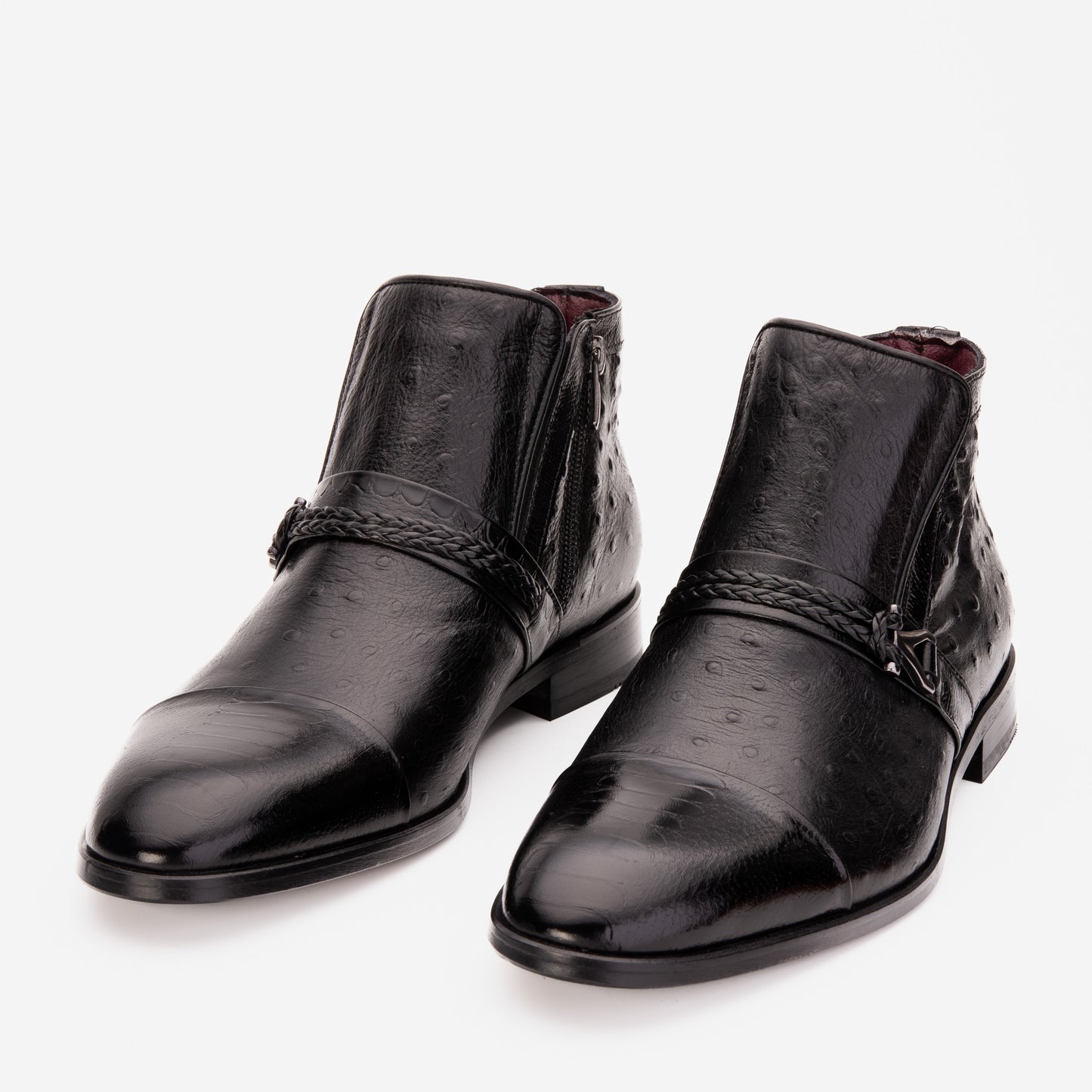 The Dallas Black Leather Bit Ankle Zip-Up Dress Men Boot